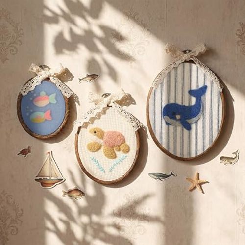 Blulu 3 Pcs Ocean Nursery Wall Art Vintage Whale Framed Wall Decor Set Sea Turtle Fish Rustic Beach Decorations Marine Organism Hanging Artwork for Bedroom Dorm Nursery Playroom