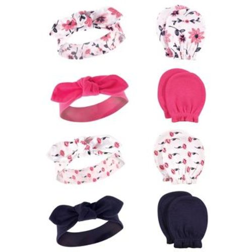 Hudson Baby Infant Girls Cotton Headband and Scratch Mitten Set, Botanical, 0-6 Months