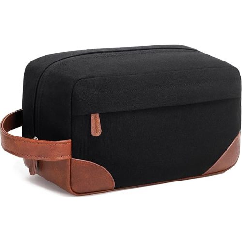 Vorspack Large Travel Toiletry Bag - Hanging Toiletry Bag for Men Water Resistant Canvas Shaving Bag with Large Capacity for Home Travel - Black