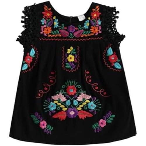 Toddler Baby Girls Mexican Dress Traditional Embroidered Floral Cinco De Mayo Outfit Summer Folklorico Fiesta Dress