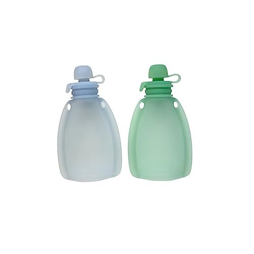 | Reusable Baby Food Silicone Pouch, 100% Silicone, Baby Food Storage Squeezable Pouch, Dishwasher Safe, Freezer Safe, Oven Safe, 2 Pack