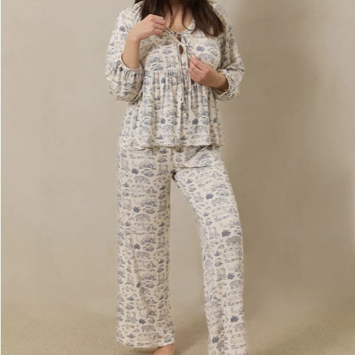 Bleu Toile Tie-Top Long-Sleeve Women’s Sleep Set