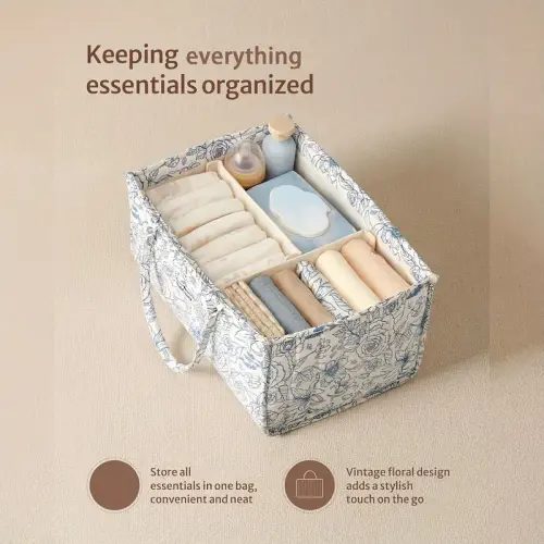 chic blue rose pattern storage basket handles versatile - Temu