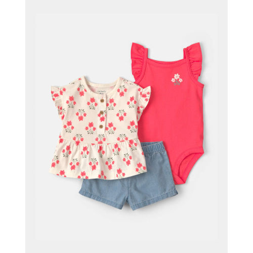 Baby Girl 3-Piece Floral Top & Short Set | Carter’s Oshkosh Canada