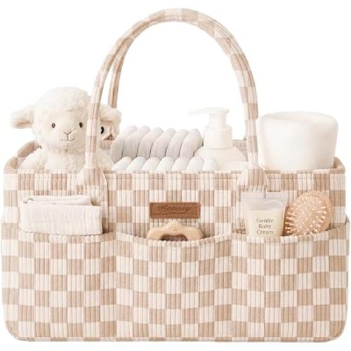 Konssy Baby Diaper Caddy Organizer, Corduroy Nursery Storage Basket