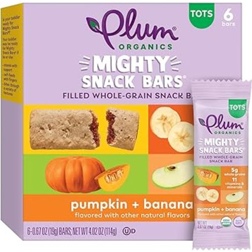 Plum Organics Mighty Snack Bars - Pumpkin and Banana - 0.67 oz Bars (Pack of 6) - Organic Fruit and Vegetable Toddler Food Snack Bars