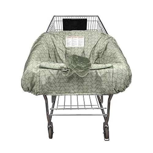 Boppy Shopping Cart Cover for Baby - 360° Coverage Cart Cover for Babies with Safety Harness, Toy Tether, One-Hand Placement, Machine-Washable, 6 Month & Up - Happy Green Leaves