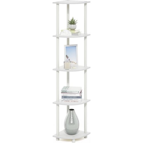 Furinno Turn-N-Tube 5 Tier Corner Display Rack Multipurpose Shelving Unit, White/White
