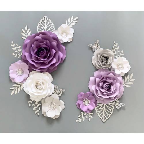 Lavender/Lilac Paper Flower Set, Nursery Paper Flower Wall Decor, Baby Girl Nursery Flowers, Paper Flowers, Nursery Paper Flowers