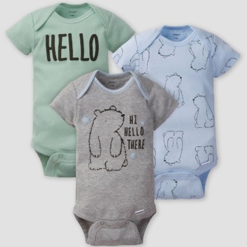 Gerber Baby Boys' 5pk Bear Short Sleeve Onesies and Sleep N' Play - Gray/Blue/Green, Size: 3-6M