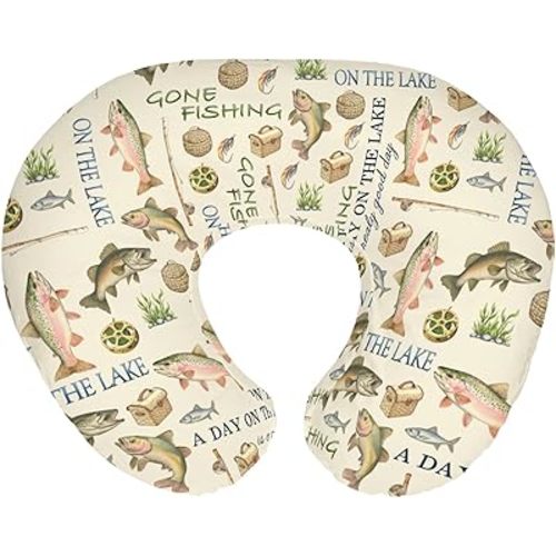 Gone Fishing Nursing Pillow Covers for Boy Girl Vintage Lake Fishing Lovers Gift Nursing Pillow Slipcovers for Breastfeeding Pillows Vacation Outdoors Adventure Soft Stretchy Cover for Newborn Infant