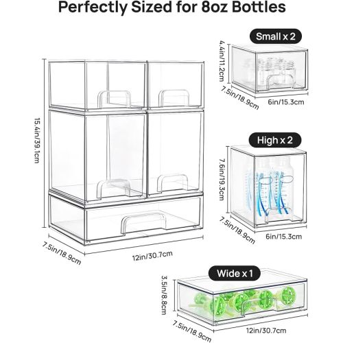 Vtopmart Clear Stackable Storage Drawers Set of 5, Plastic Organizer Bins