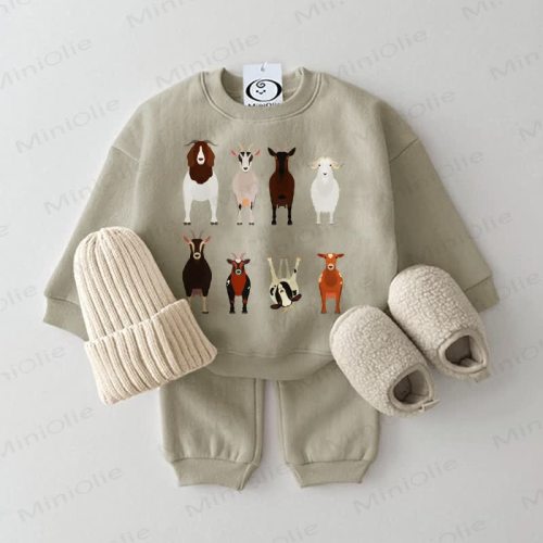 Baby Sweatshirt Goat 2-piece Grey Green Set