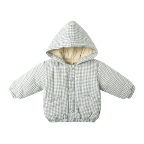Hooded Woven Jacket || Blue Gingham