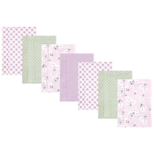 Hudson Baby Infant Girl Cotton Flannel Burp Cloths, Purple Dainty Floral 7 Pack, One Size
