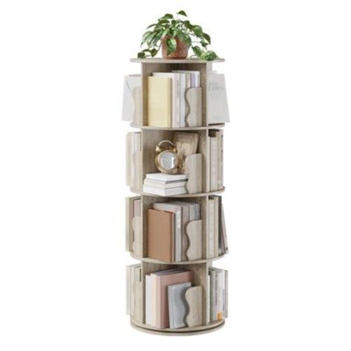 Coolmee 4 Tier Rotating Bookshelf Tower, Spinning Corner Bookshelf for Small Spaces, Revolving 360 Degree Bookcase Storage Rack Tower