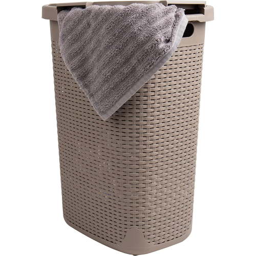 Mind Reader 60L Slim Laundry Hamper Clothes Basket, Lid, Plastic, 17.65"L x 13.75"W x 24.15"H, Tan