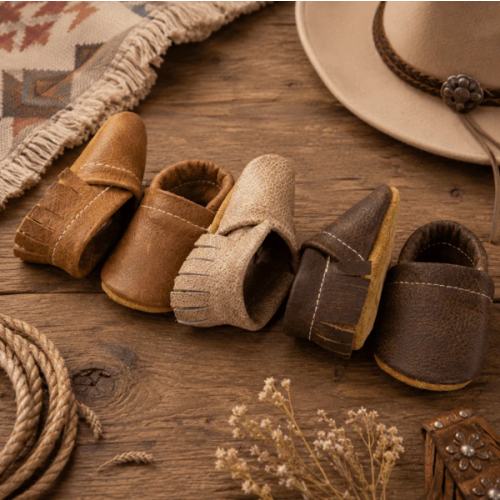 Handmade Baby Moccasins – Leather Western Shoes for 0–24 Months