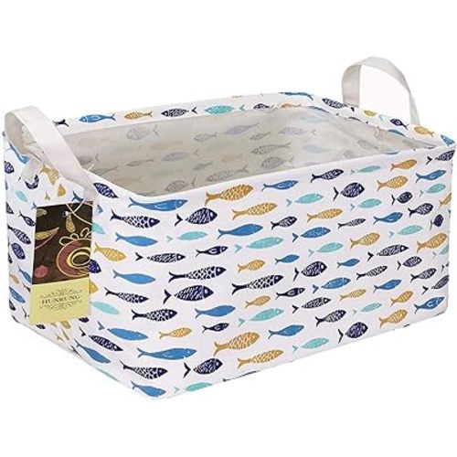 HUNRUNG Rectangle Storage Basket Cute Canvas Organizer Bin for Pet/Children Toys, Books, Clothes Perfect for Rooms/Playroom(rectangle-fish)