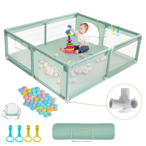 COMOMY Playpens for Toddlers, 79"x71" Baby Playard Extra Large, Safe Non-Slip Fence, Full Mesh Design, Indoor & Outdoor Kids Activity Center, Dark Green