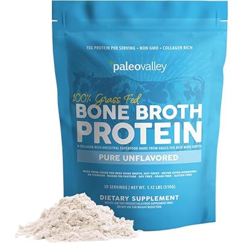 Paleovalley 100% Grass Fed Bone Broth Protein Powder, Unflavored