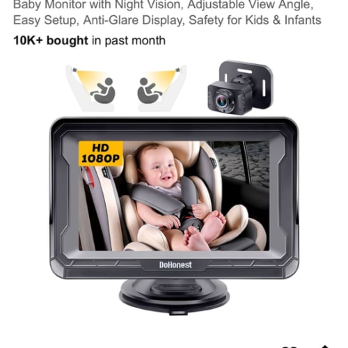 DoHonest Baby Car Camera HD 1080P - Rear-Facing Car Baby Monitor with Night Vision, Adjustable View Angle, Easy Setup, Anti-Glare Display, Safety for Kids & Infants
