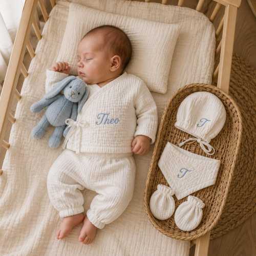 Newborn Coming Home Gift Set, Gender Neutral Baby Clothes Newborn, Personalized Baby Gift Set, Müslin Cotton Kimono 5 pieces Gift Set