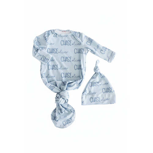Personalized Font Duo Newborn Baby Knot Gown | Best Selling Blues