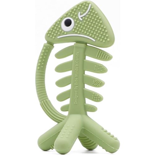 3 in 1 Infant Toys, Baby Teething Toys 3–6 6–12 Months, Teethers for Babies 0–3–6–12 Months for Teething Relief, Baby Gift, Baby Teether Toys, Silicone Sensory Toys, USA Patent Pending, Fish (Olive)