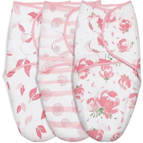 GLLQUEN BABY Girl Swaddles 0-3 Months - 3 Pack Baby Swaddles Sack for Newborn, Infant Sleep Sack, Easy Swaddling Wrap, A Pink Floral, Nursery Swaddle Blankets Essentials