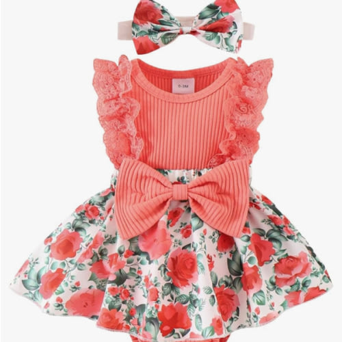 Baby Girl Clothes Newborn Romper Dress Infant Lace Ruffle Sleeveless Summer Outfits with Headband 0-12 Months
