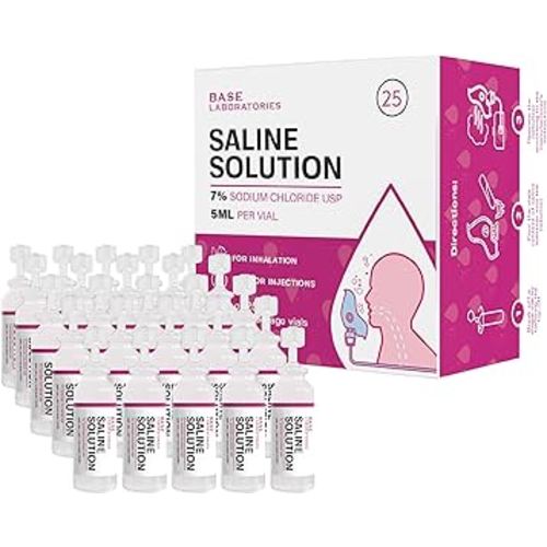 BASE LABORATORIES 7% Saline Solution for Nebulizer Machine | Saline Solution for Inhalation & Nasal Irrigation | High 7% Concentration l 25 Vials 5ml Unit Dose