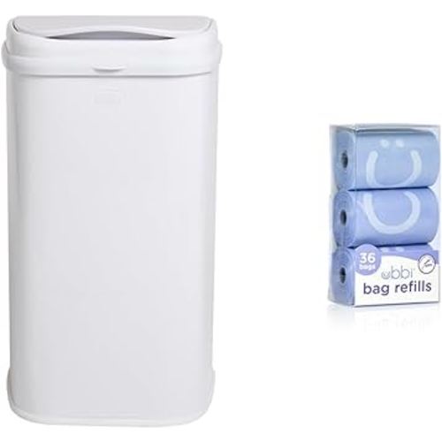 Ubbi Adult Diaper Pail, Stainless Steel Odor Locking, No Special Bag Required & On-The-Go Refill Bags, Lavender Scented, Value Pack of 36, Baby On The Go Diapering Essentials