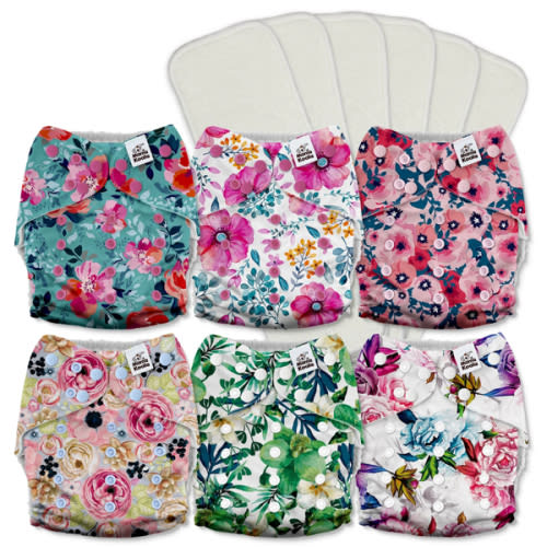 POCKET DIAPER 3.0 WITH INSERTS - 6 PACK(A-Bloomin' Lovely)