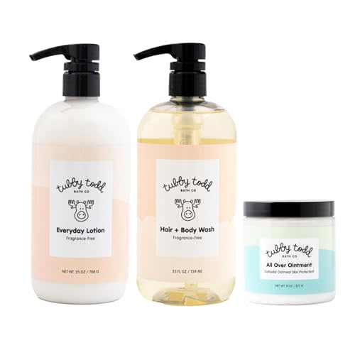 TUBBY TODD 3-Step Baby Bath & Skincare Routine - The Regulars Bundle - Baby Shampoo and Body Wash, Everyday Lotion & All Over Ointment - Full Size Fragrance-Free
