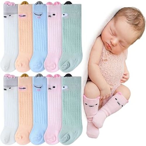 Shyyween 5 Pairs Long Preemie Socks Premature Newborn Baby Knee High Cotton Socks for Girls Boys Infant Toddler