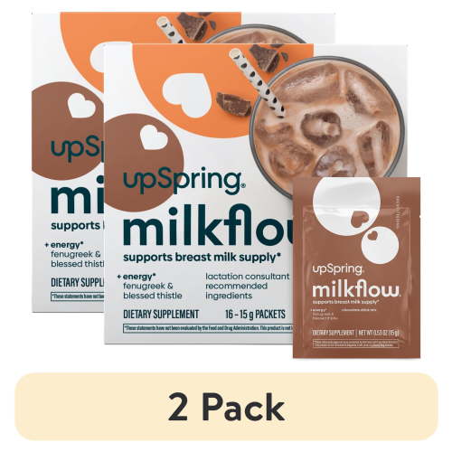 (2 pack) UpSpring Milkflow Fenugreek & Blessed Thistle Breastfeeding Drink Mix, Chocolate, 16 Count