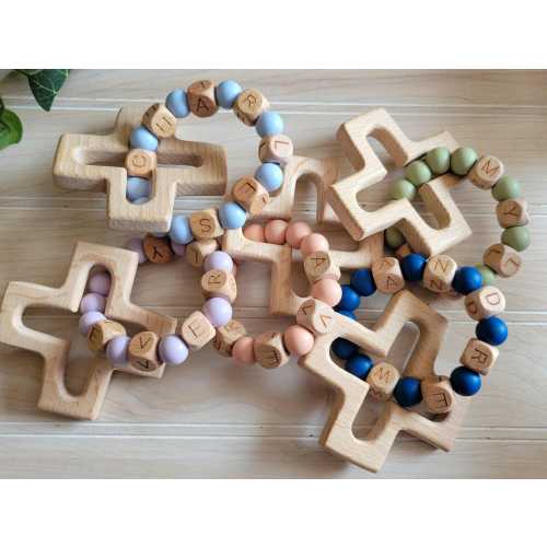 Personalized Silicone Decade Rattle Rosary, Baby and Child's First Rosary, Baptism Gift, Sensory Toy