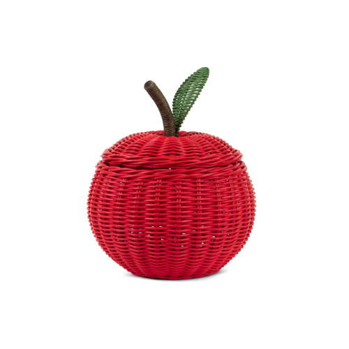 Hand Woven Apple Rattan Storage Basket with Lid Decorative Bin Home Decor Shelf Organizer Cute Handmade Handcrafted Gift Art Decoration Artwork Wicker Size: Medium - 10" tall x 8" Diameter