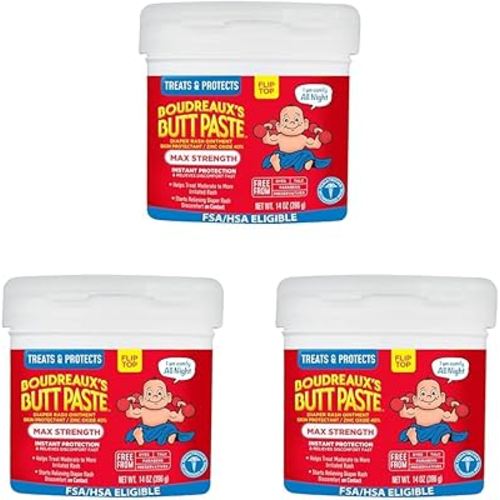 Boudreaux's Butt Paste Maximum Strength Diaper Rash Cream, Ointment for Baby, 14 oz Flip-Top Jar (Pack of 3)