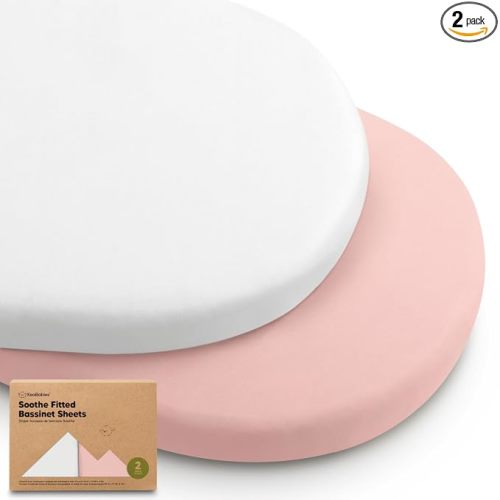 2-pk Organic Baby Bassinet Sheets Boys, Girls, Bassinet Fitted Sheet (Rose) | 100% Cotton Bassinet Mattress Sheets, Compatible with Halo Bassinest Swivel Sleeper, Graco, Baby Delight, Universal Fitted