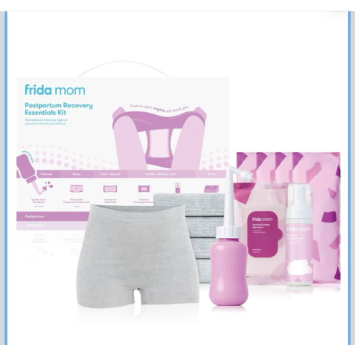 Frida Mom 11pc Postpartum Essentials Kit Gift Set, Hospital Bag Must Haves for New Mom, Includes 4 Disposable Postpartum Underwear, 4 Ice Maxi Pads, Perineal Healing Foam & 24 Pad Liners & Peri Bottle
