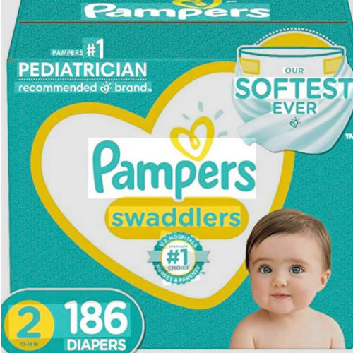 Pampers Swaddlers Diapers, Size 2 (10-22 lbs), 186 Count, Absorbent, Keeps Baby Dry and Comfortable, Skin Safe Disposable Baby Diaper (Packaging May Vary)