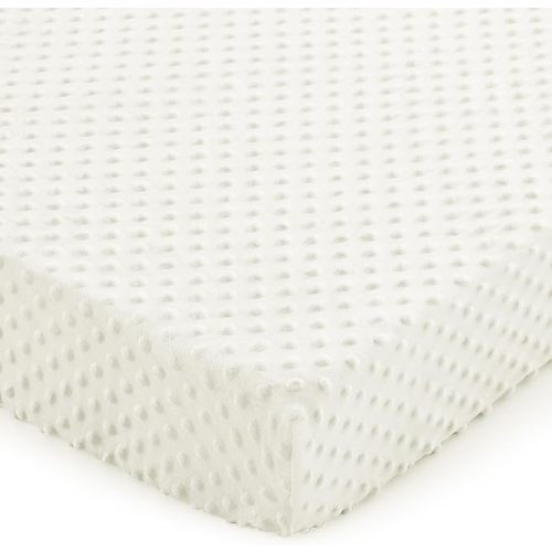 Entisn Pack N Play Sheets Fitted, 26 x 38 Inch Minky Dot Mini Crib Sheet for Boys and Girls, Soft and Warm Fleece Nursery Bedding for Most Mini Crib Mattresses (White)
