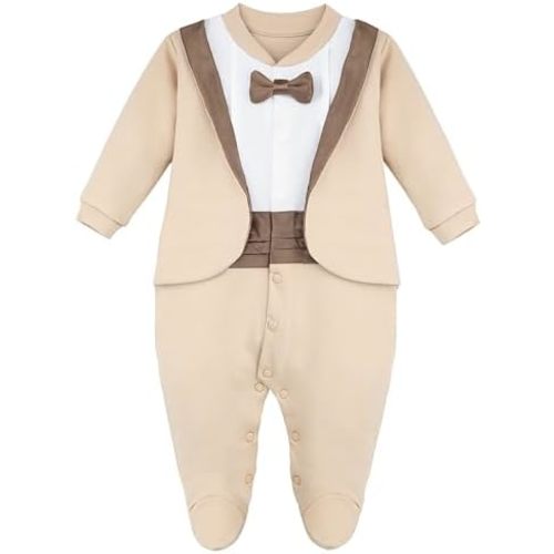 Lilax Baby Boy Gentleman Tuxedo Footie Christmas Holiday Outfit with Bow Tie