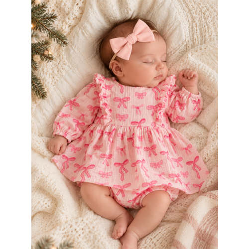 Ruffle Dress & Bloomer, Pink Bows
