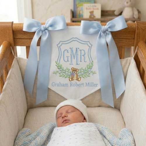 Custom Baby Name Hospital & Nursery Banner, Embroidered Monogram Baby Name Announcement Sign, Embroidered Birth Announcement Sign