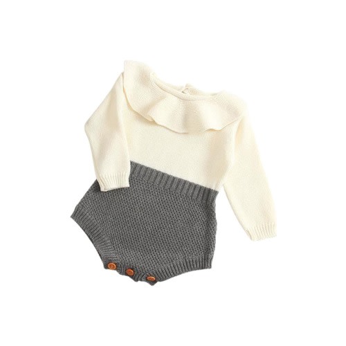 Isabella Ruffle Collar Colorblock Knit Cotton Bodysuit