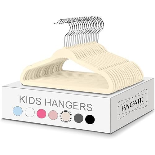 BAGAIL 50 Pack Kids Velvet Hangers 14 Inches Children's Clothes Hangers Non-Slip Baby Hangers for Infant/Toddler (Ivory)