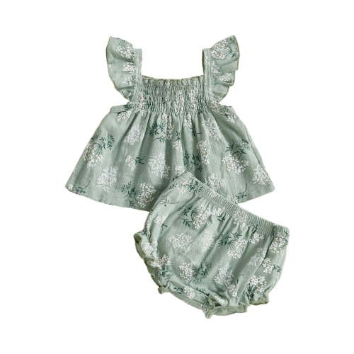 AceBaby Baby Girl Floral 2Pcs Outfits Toddler Summer Shorts Set for 3-24M,95% Cotton